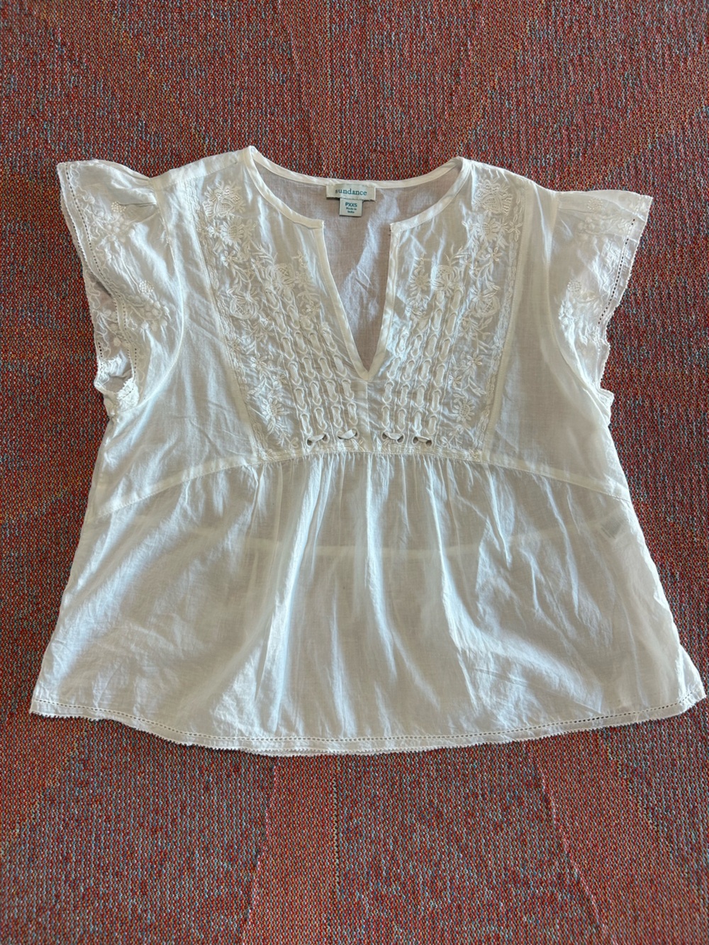 Sundance Catalog White Embroidered Sleeveless Peplum Top PXXS Cotton Boho